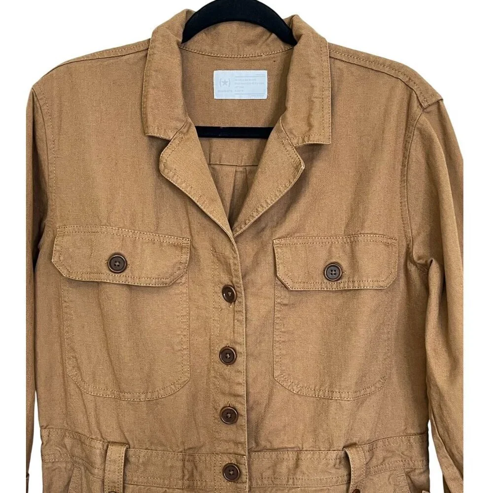 RE/DONE Cotton Linen Utility Boiler Jumpsuit Brown Size 12 Button Front